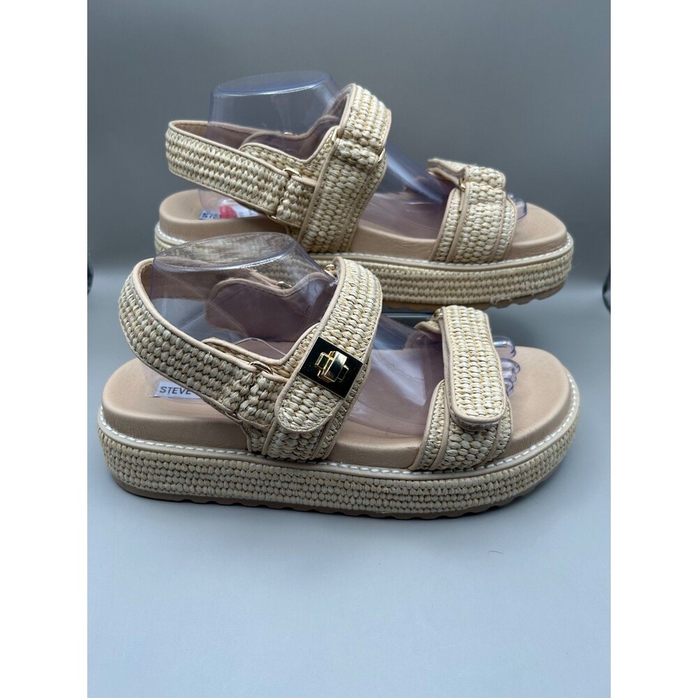 Steve Madden Bigmona Women's Natural Raffia Sandals Casual Platform Size 11 - Picture 2 of 7